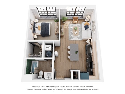 Floor plan for 1 bed, 1 bath, 680 sqft
